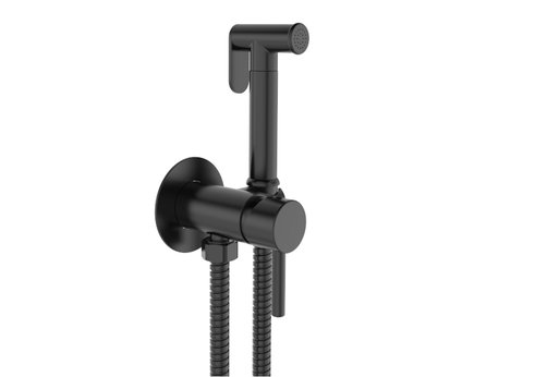 Porta Romana, bidetová podomítková baterie se sprškou, plastová hadice 120cm, černá mat Porta Romana, bidetová podomítková baterie se sprškou, plastová hadice 120cm, černá mat